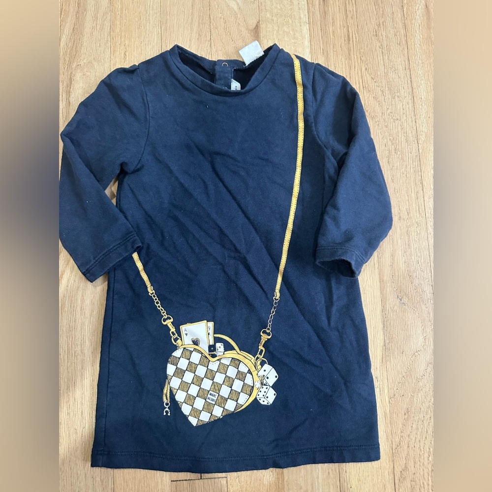 Little marc Jacob Navy Long Sleeve Dress with Gold Purse Design